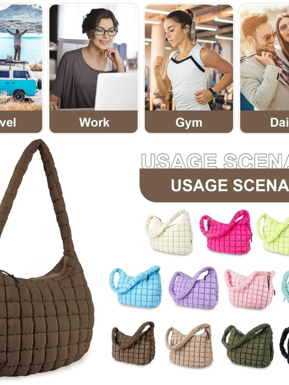 Quilted Puffer Tote Bag Purse Puffy Crossbody Shoulder Bag,Lightweight Nylon Hob_6